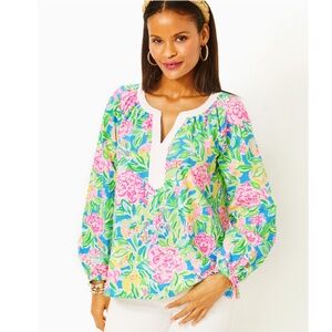 NWT LILLY PULITZER CAMRYN COTTON LONG SLEEVE TUNIC FLORAL BLOUSE SIZE S